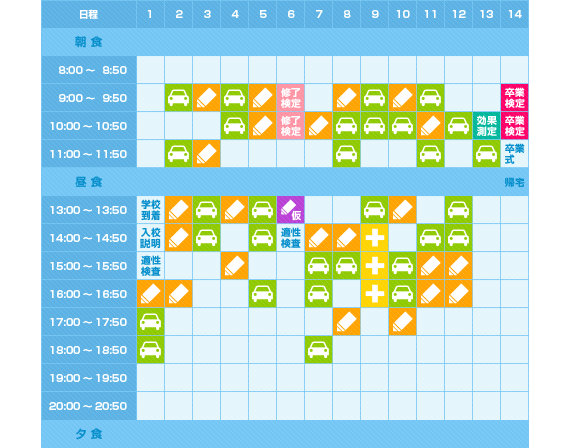 普通車AT免許・モデルスケジュール